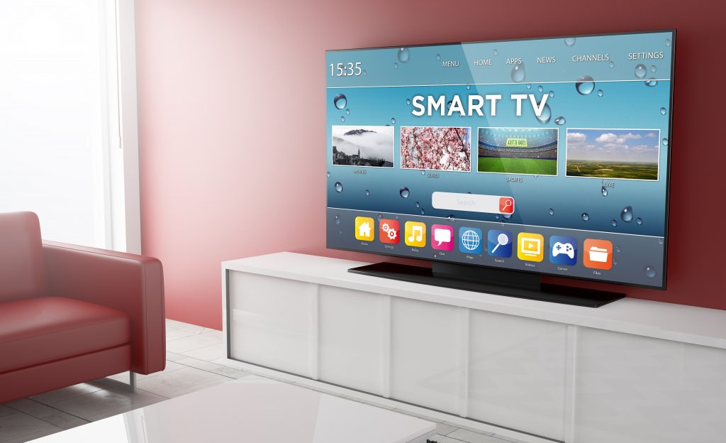 smart tv on a living room. 3d Rendering.